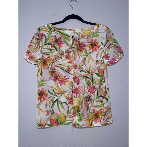 J Crew Womens Blouse Tropical Print Round Neck Cap Sleeve Size Small - Picture 7 of 11
